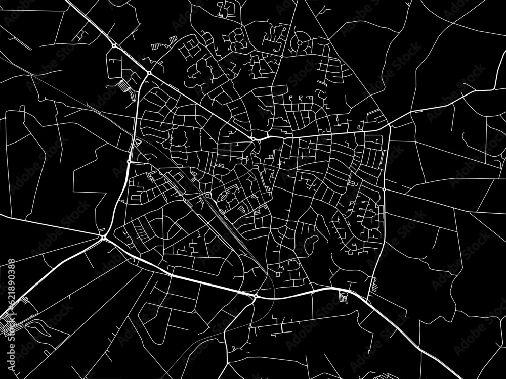 Vector road map of the city of  Winterswijk in the Netherlands with white roads on a black background.