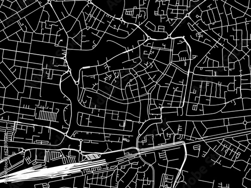 Vector road map of the city of  Leeuwarden Centrum in the Netherlands with white roads on a black background.