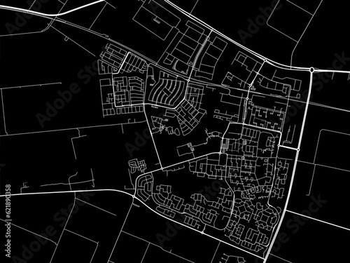 Vector road map of the city of  Dronten in the Netherlands with white roads on a black background. photo