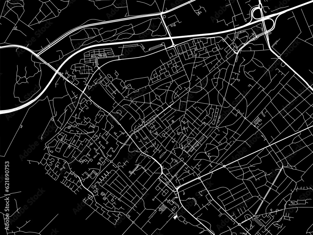 Vector road map of the city of  Zeist in the Netherlands with white roads on a black background.