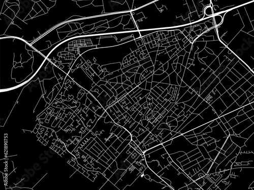 Vector road map of the city of Zeist in the Netherlands with white roads on a black background.