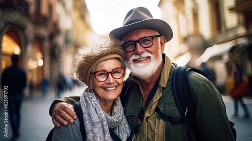 happy senior lover couple travel together, Generative Ai