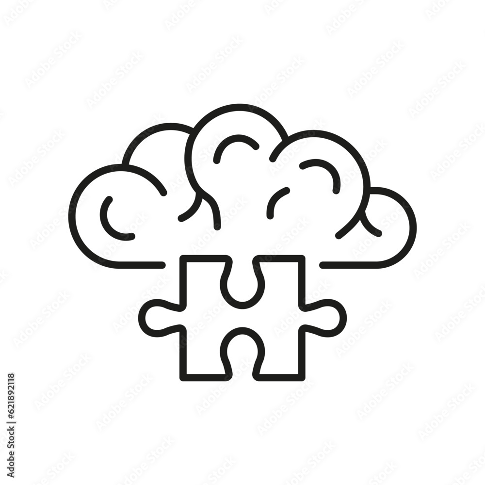 Jigsaw, Creative Human Mind Concept. Puzzle and Brain Line Icon. Find Solution, Problem Solving Linear Pictogram. Idea, Memory, Education Outline Sign. Editable Stroke. Isolated Vector Illustration Jigsaw, Creative Human Mind Concept. Puzzle and Brain Line Icon. Find Solution, Problem Solving Linear Pictogram. Idea, Memory, Education Outline Sign. Editable Stroke. Isolated Vector Illustration