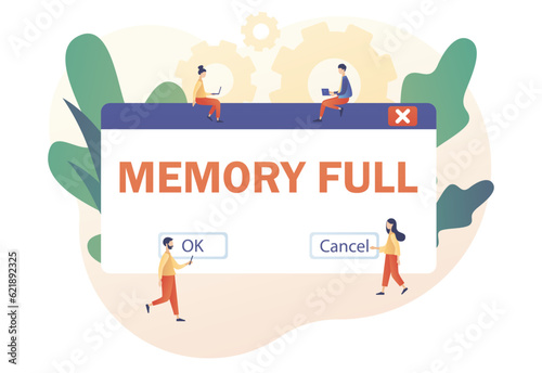 Memory space full notification. Cleaning mobile phone or computer memory or storage. Folder full. Modern flat cartoon style. Vector illustration on white background