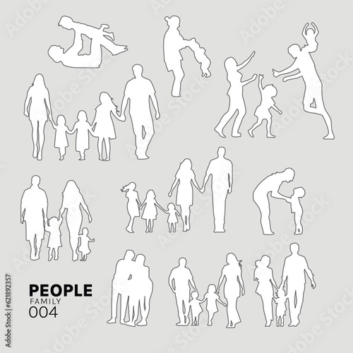 Architectural Drawings people vector illustration, family mom and son, father, mother, human person Minimal style hand drawn. Sections, Elevations, Floor Plans.