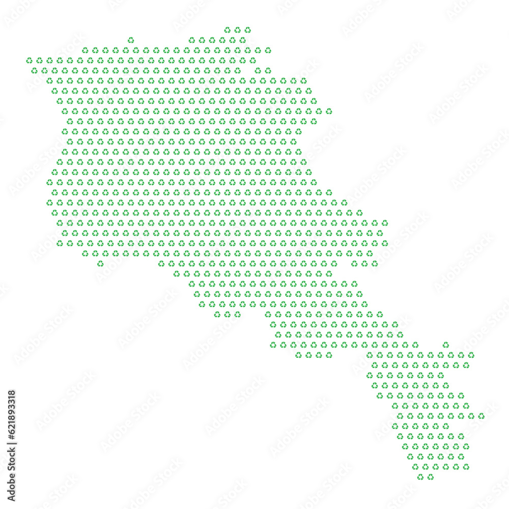 Map of the country of Armenia  with green recycle logo icons texture on a white background