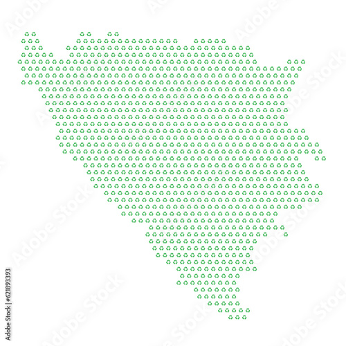 Map of the country of Bosnia and Herzegovina with green recycle logo icons texture on a white background