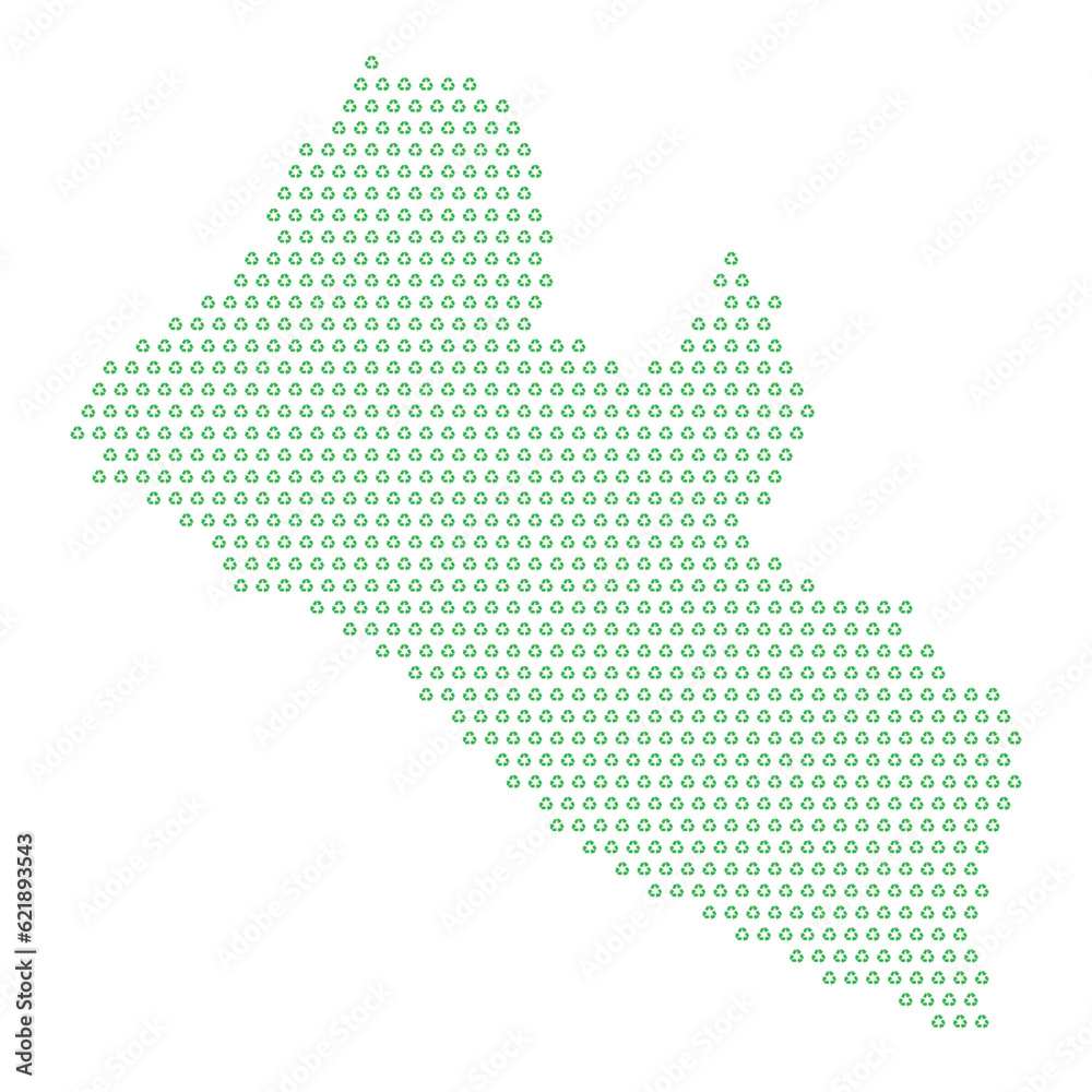 Map of the country of Liberia  with green recycle logo icons texture on a white background