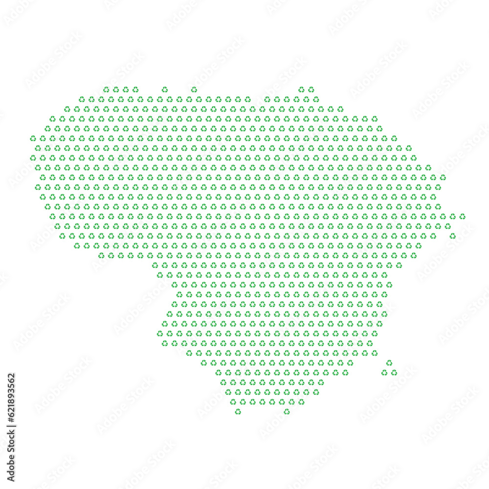 Map of the country of Lithuania  with green recycle logo icons texture on a white background