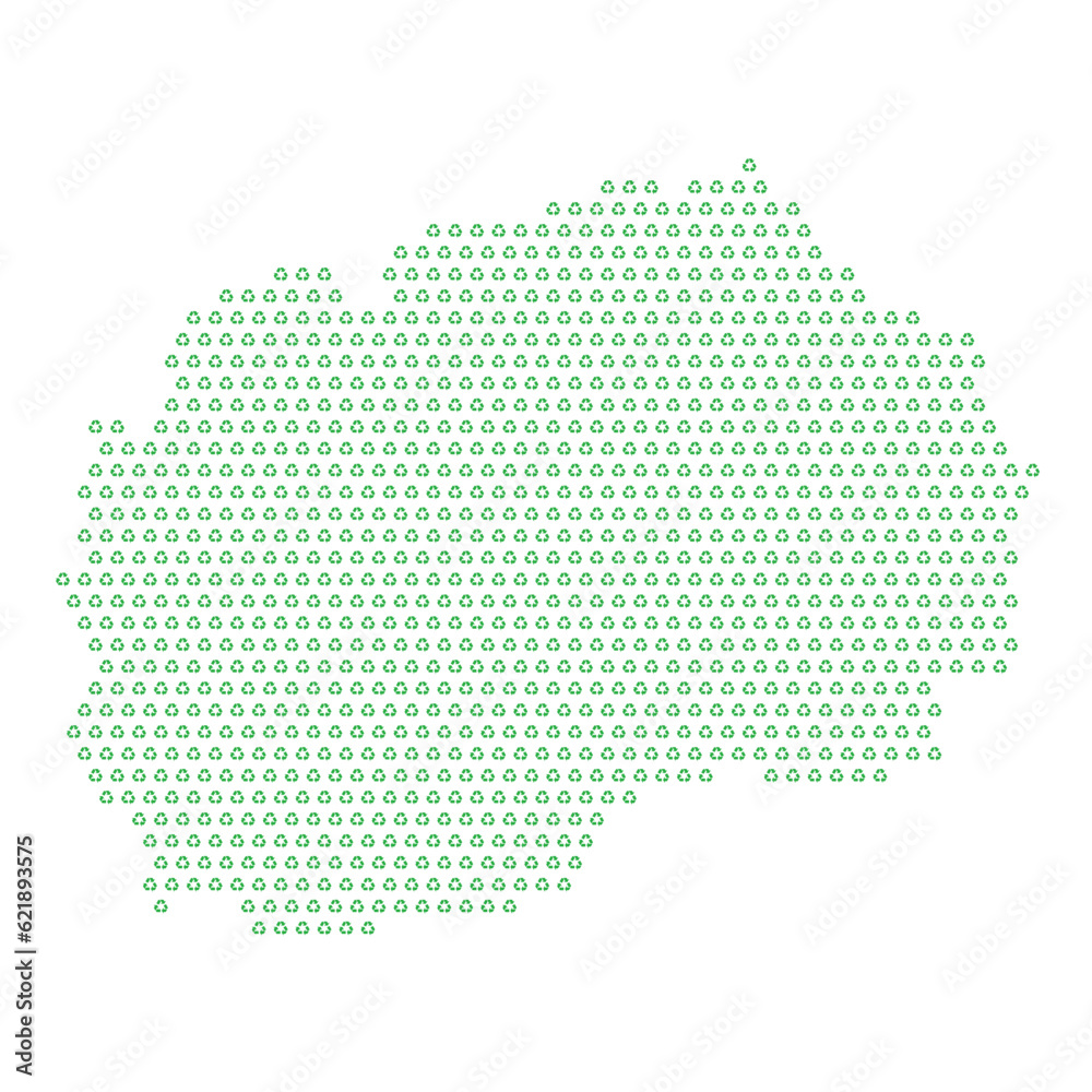 Map of the country of Macedonia  with green recycle logo icons texture on a white background