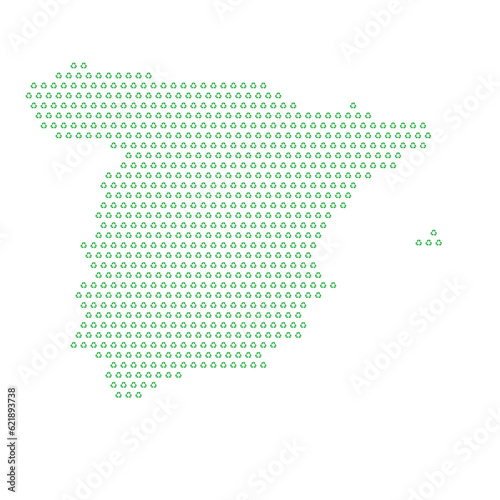 Map of the country of Spain with green recycle logo icons texture on a white background
