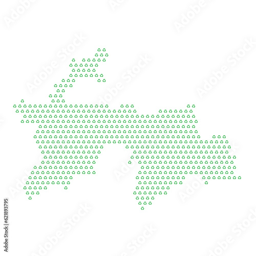 Map of the country of Tajikistan with green recycle logo icons texture on a white background