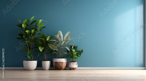 A group of potted plants sitting on top of a wooden floor, Generative AI