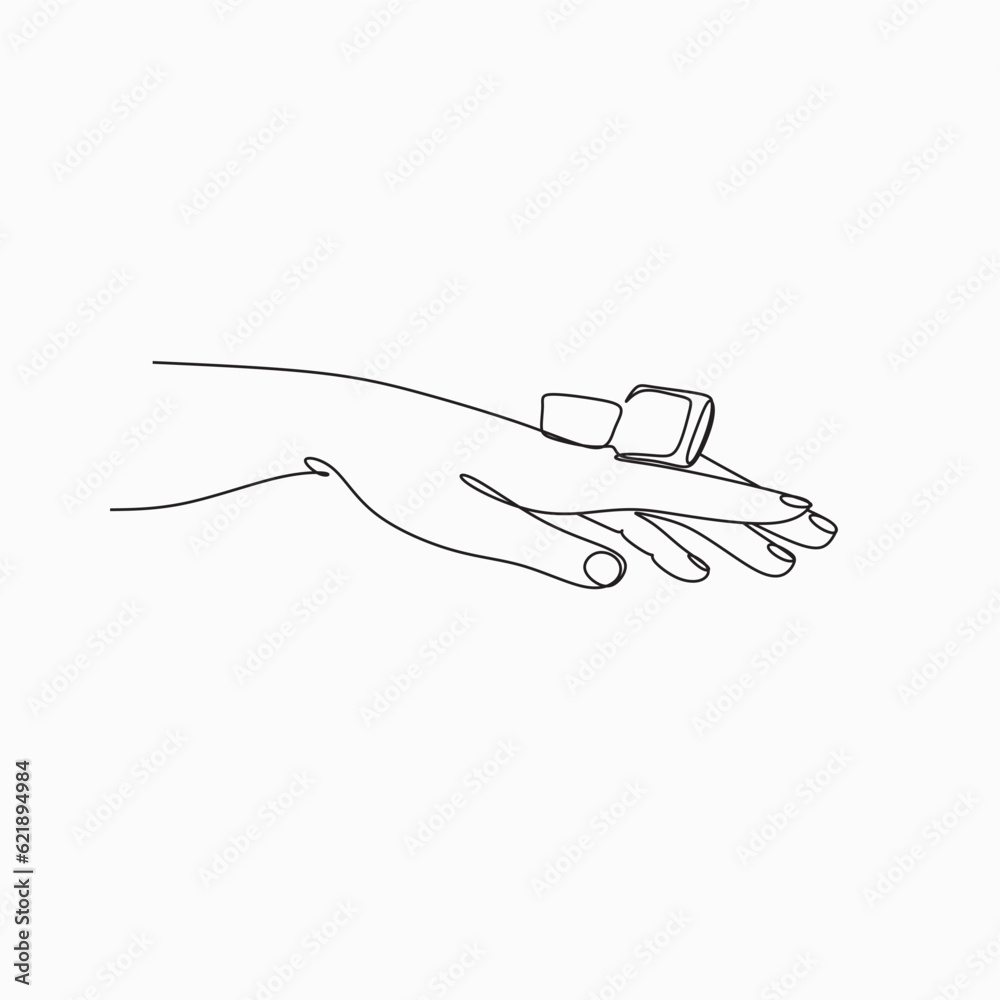 Obraz premium Nail polish in hand line art vector minimalist manicure logo