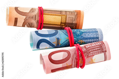 Euro banknotes isolated on white background