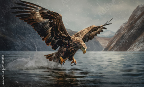 Eagle hunting over the water © Evarelle