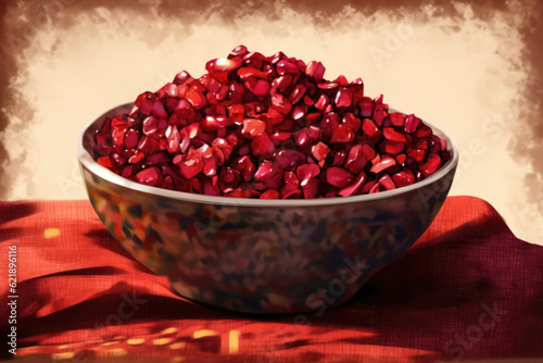 Bowl with pomegranate seeds.