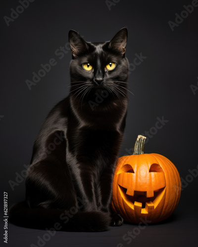 Black cat with pumpkin © Lana_M