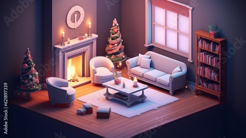 Isometric Christmas Fireplace Composition © Tremens Productions