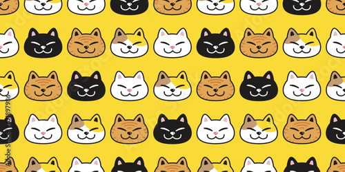 cat seamless pattern kitten calico neko breed vector character cartoon pet doodle gift wrapping paper repeat wallpaper tile background animal illustration design scarf isolated