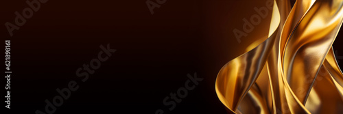 Abstract dark gold silk texture background. Elegant golden luxury satin cloth with wave. Prestigious, award, luxurious background. Generative AI.