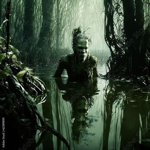 A creepy Merman/Swamp creature emerges from the swamp. Half fish, half man. Great for horror, suspense, alien etc. 