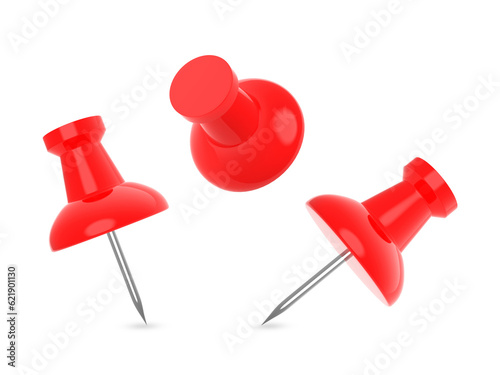 3d rendered red push pin icon or thumbtack icon or paper clip icon set on transparent background 