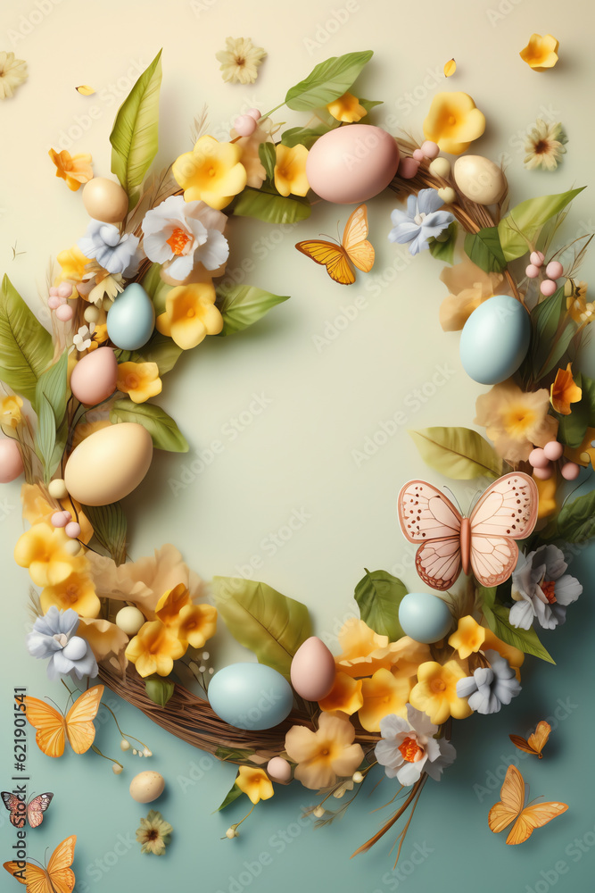 Blank space in the middle surrounded by pastel easter brown background butterfly, AI Generated. Blank space in the middle surrounded by pastel easter brown background butterfly, AI Generated.