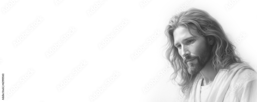 Jesus portrait, pencil art. Ai generated illustration Jesus portrait, pencil art. Ai generated illustration