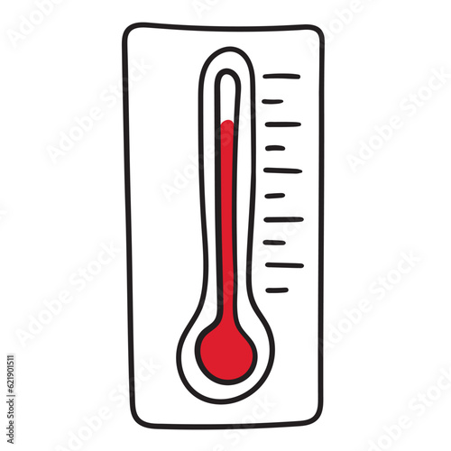 Vector icon of a meteorological thermometer in doodle style for measuring air temperature. Isolated hand drawn illustration.