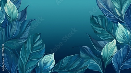 Tropical leaves foliage plant in blue color with space background