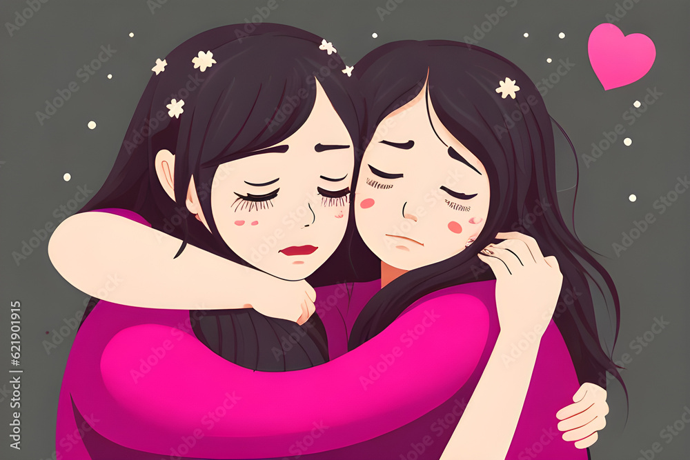 Draw a mother who comforts a girl who is crying because she is sad They're hugging each other. generative ai, 생성형, 인공지능 Draw a mother who comforts a girl who is crying because she is sad They're hugging each other. generative ai, 생성형, 인공지능