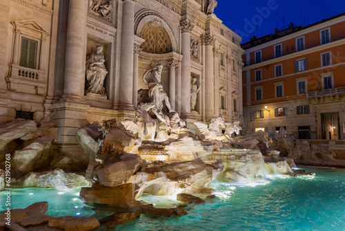 The Trevi Fountain At Night In Rome, Italy