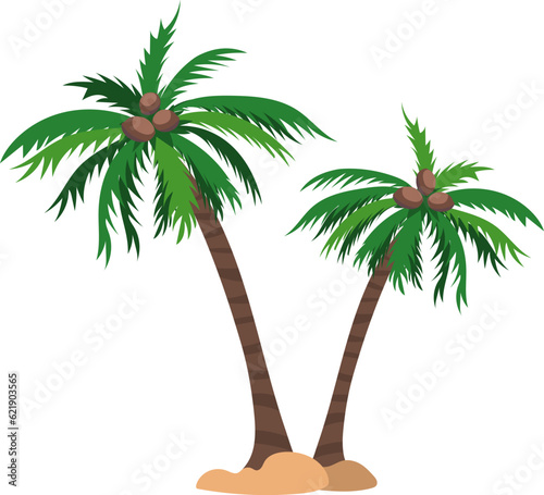 Vector clipart of two coconut palms on beach isolated on white background