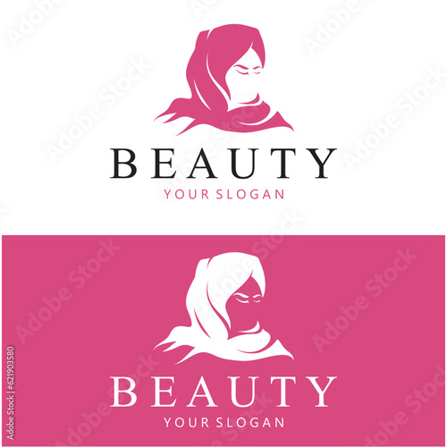 muslimah hijab logo template vector illustration design-vector
