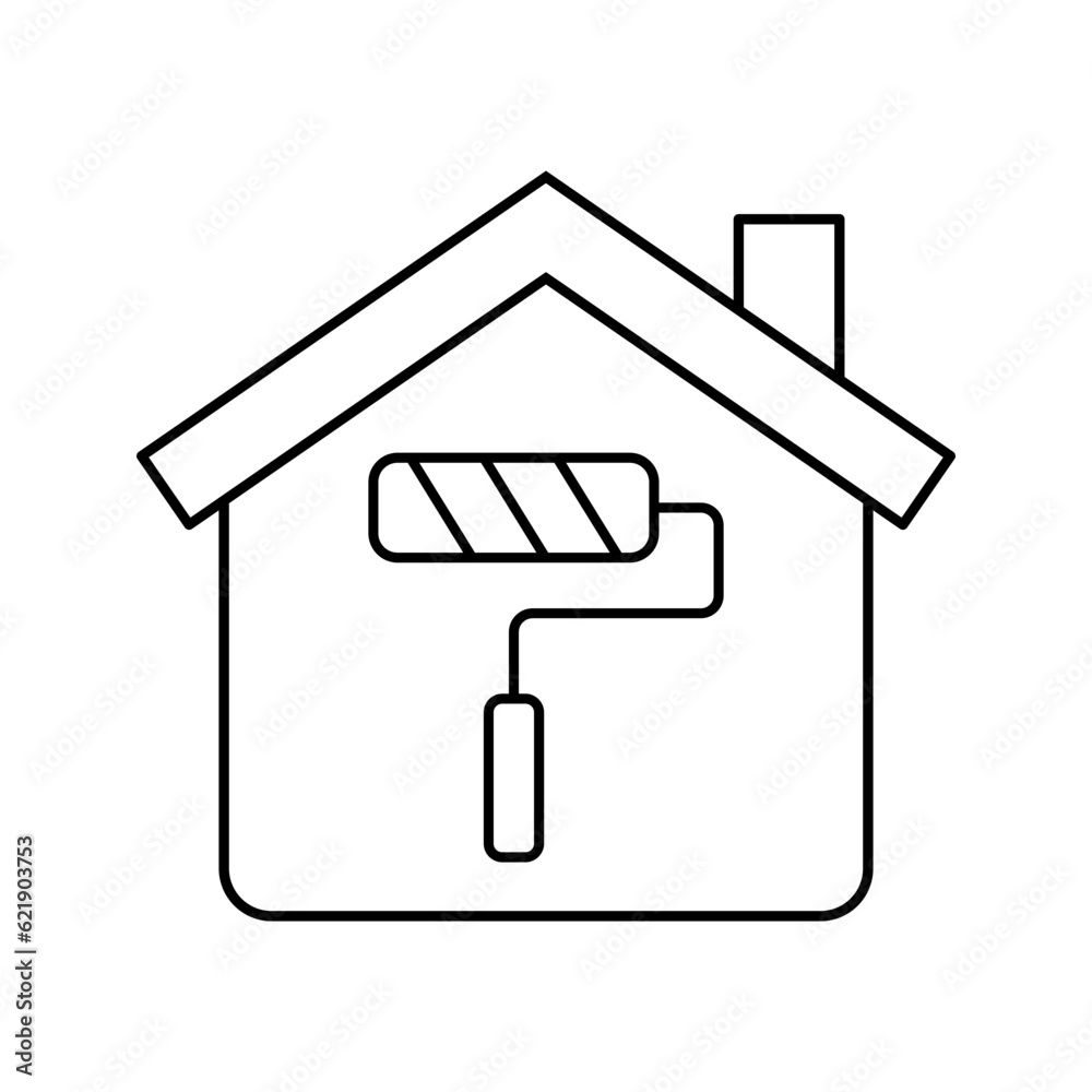 house with paint roller, illustration of home renovation icon vector house with paint roller, illustration of home renovation icon vector