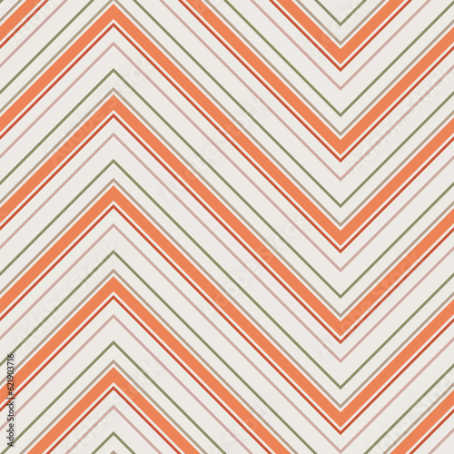 Chevron stripes seamless pattern. Vector zigzag ornament texture. Thin and thick lines  striped zig zag. Simple modern abstract geometric background. Retro style. Orange  green  red  pink  beige color