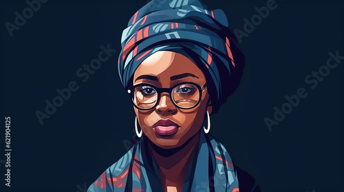 Beautiful mature african woman on dark background, generative AI.