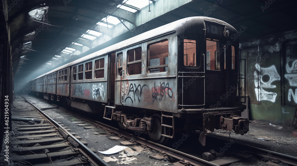 abandoned vandalised train in a tunnel urban exploration abandoned vandalised train in a tunnel urban exploration