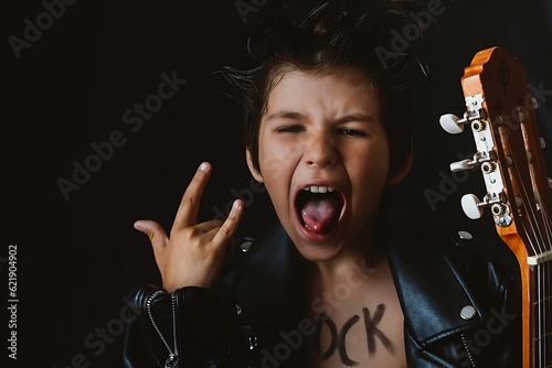 rocker boy portrait with guitar
