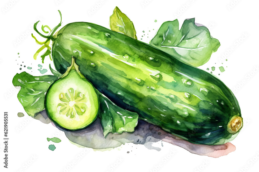 Generative ai illustration water color of cucumbers, on transparent background with png file. Generative ai illustration water color of cucumbers, on transparent background with png file.