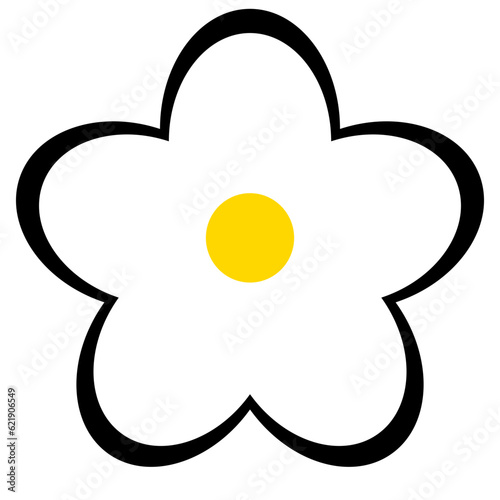 White flower cartoon icon with yellow pollen