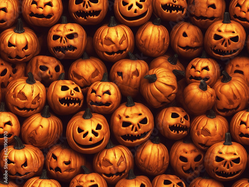 Scary smiling Halloween pumpkins, drawing, pattern, tile, Generative AI, generative artificial intelligence