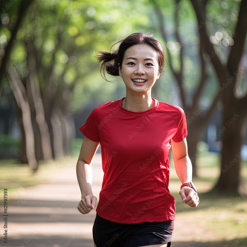 Young beautiful Asian woman jogging in park. Great for articles about lifestyle, health, fitness, sportswear, wellness etc. Young beautiful Asian woman jogging in park. Great for articles about lifestyle, health, fitness, sportswear, wellness etc.