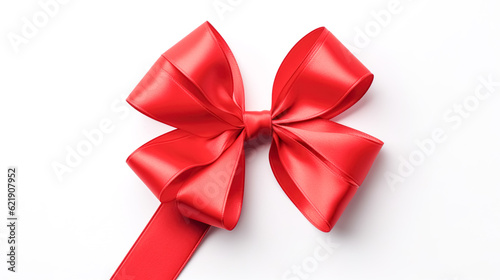 Red bow on a white background, isolated, generative AI.