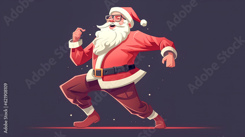 Cheerful santa is dancing on a dark background, isolated, generative AI. © puhimec
