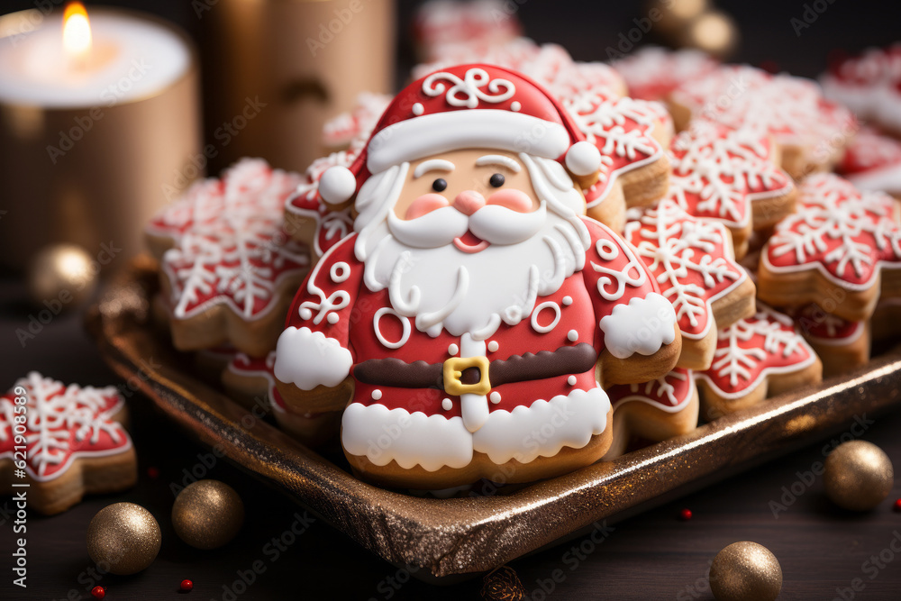 Santa Claus shaped Christmas cookie. Generative AI