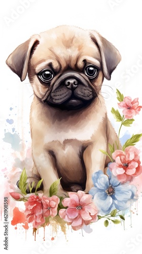  Artificial Intelligence Generated Art of a Pug Puppy, pet portrait HD PNG, instant pug printable, digital art © BISE-EISE