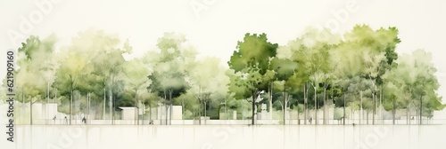 Sustainable Urban Planning Watercolor Illustration - Green Park Concept