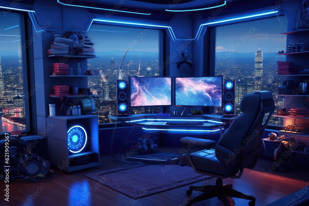 Gaming room with hightech technology computer Gaming room with hightech technology computer